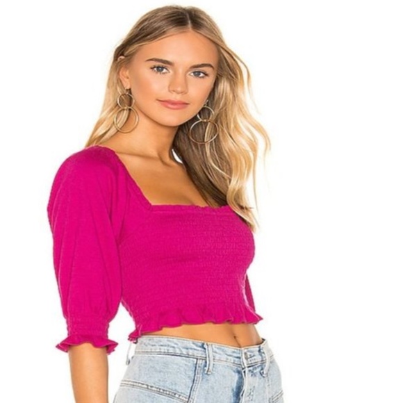 NWT FREE PEOPLE Smocked Hot Pink Top, Medium - Picture 2 of 8